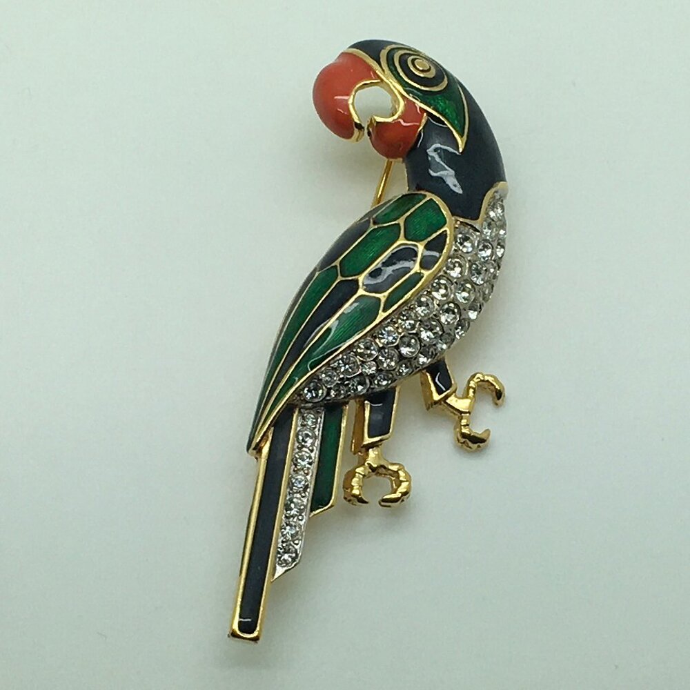 D’orlan ( Boucher ) Parrot Parakeet Macaw Brooch  Gold Tone Blue Green Enamel